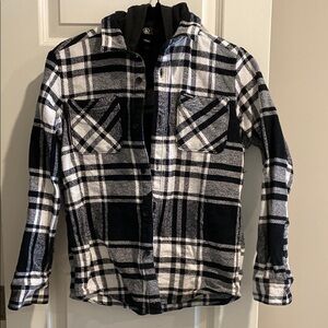 Black and White Plaid volcom Jacket with hood